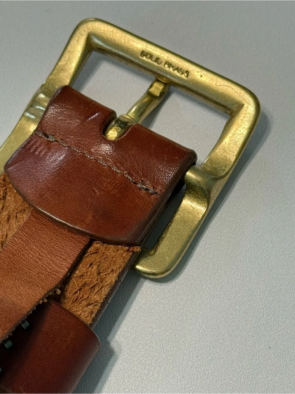 J.Crew Genuine Leather Belt Size 36 Brown Cognac Brass Buckle Classic Casual